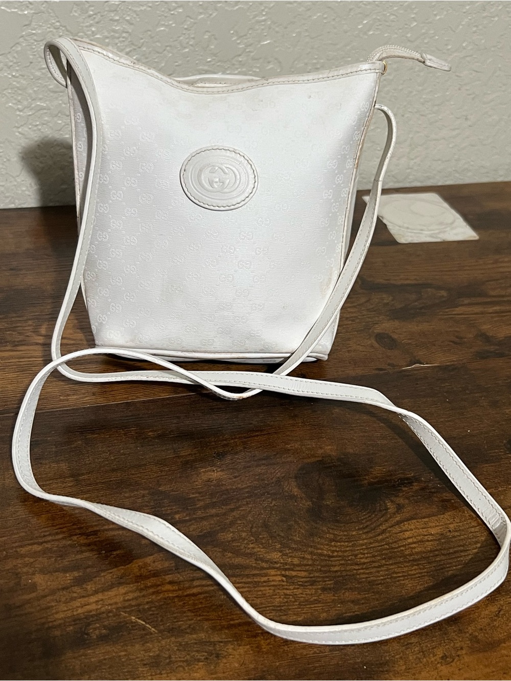 Gucci White Crossbody Shoulder Bag with Embossed Logo